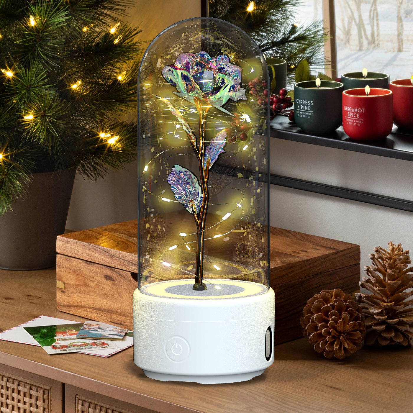 Duetto Floral: Rosa Luminosa con Altavoz Bluetooth